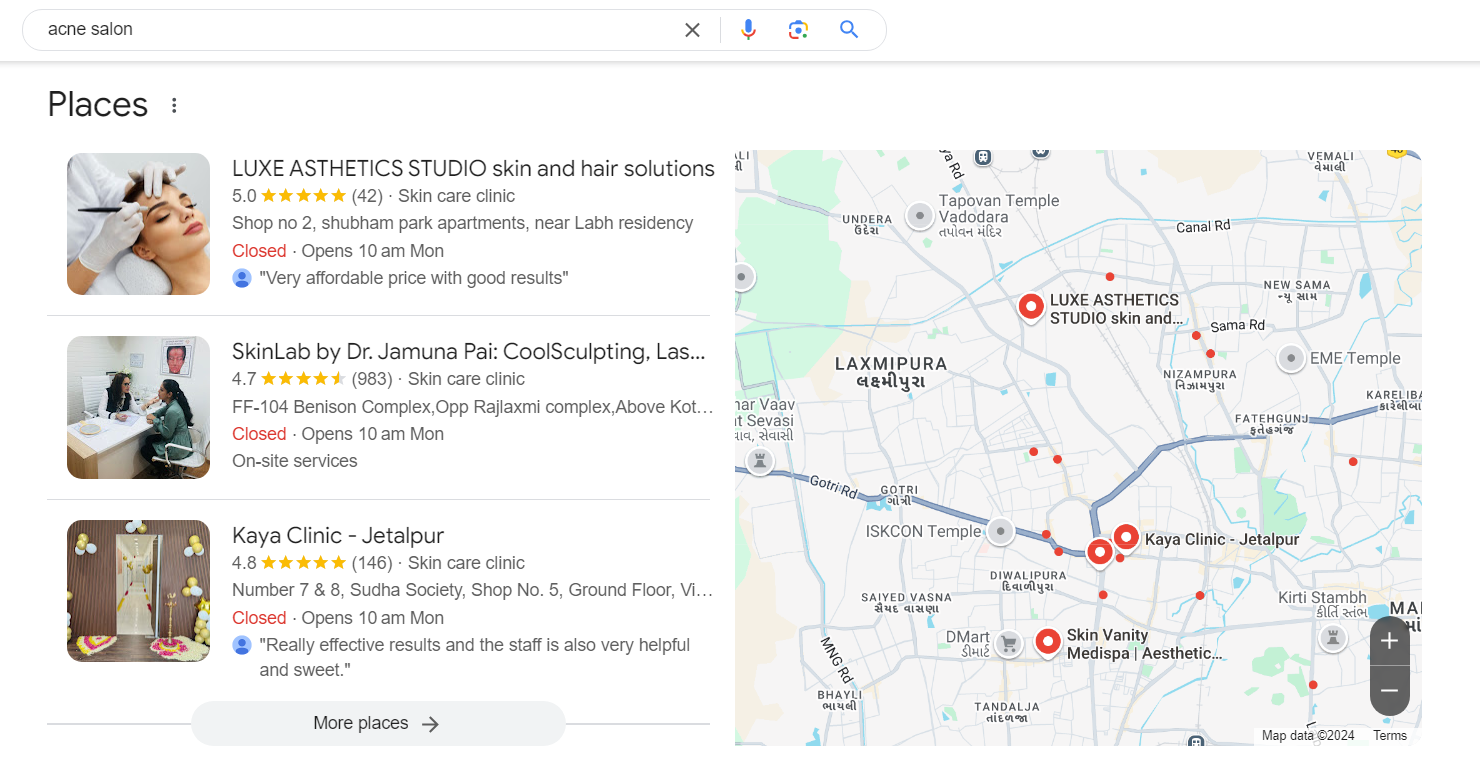What is a Search Engine Results Page (SERP)? Find 8 ways to get better at SEO with SERP in this blog! 4 local packs for google search salon near me acne salon riffscript serp blog